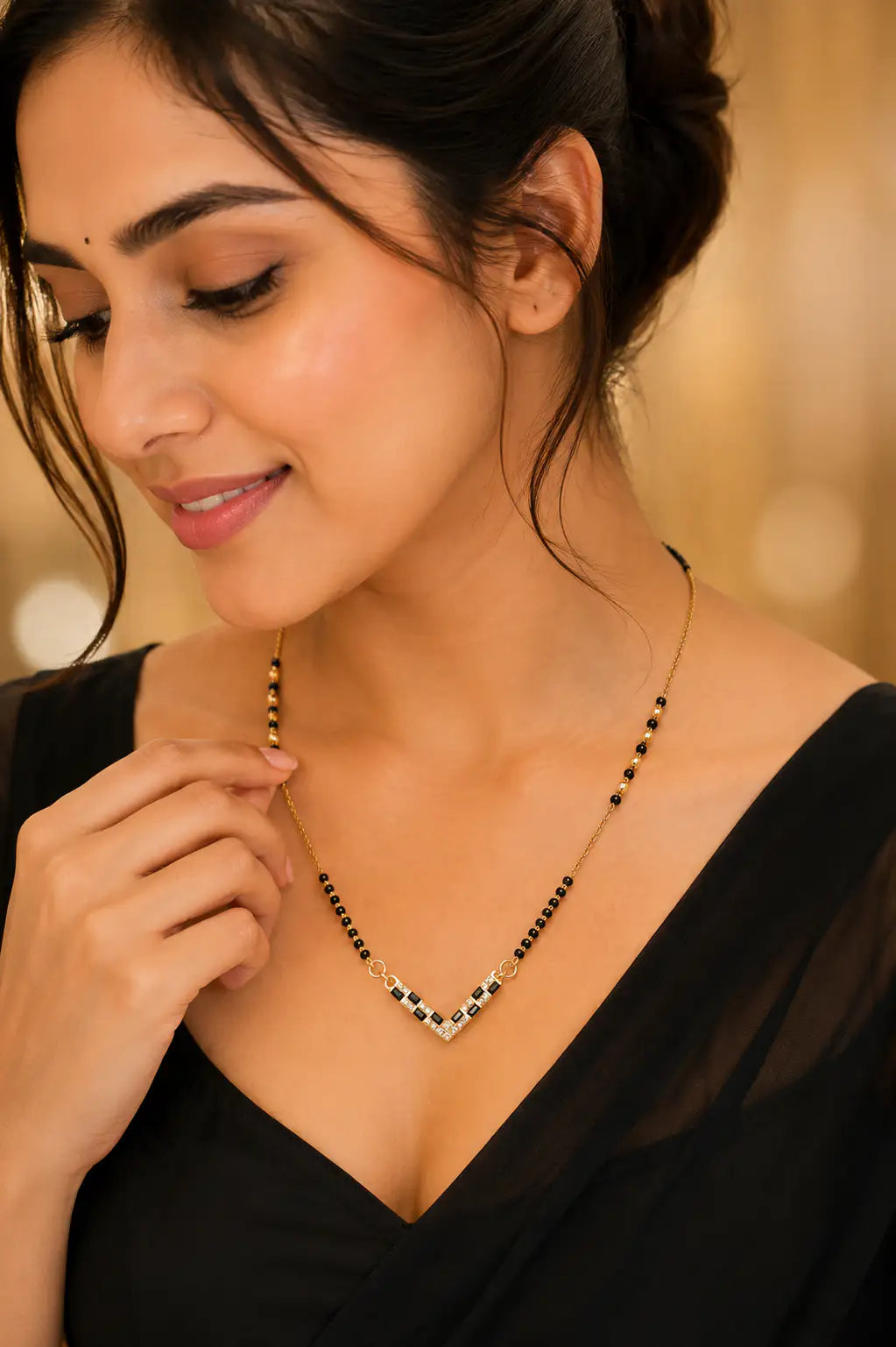 Anti-Tarnish American Diamond Triangle Mangalsutra